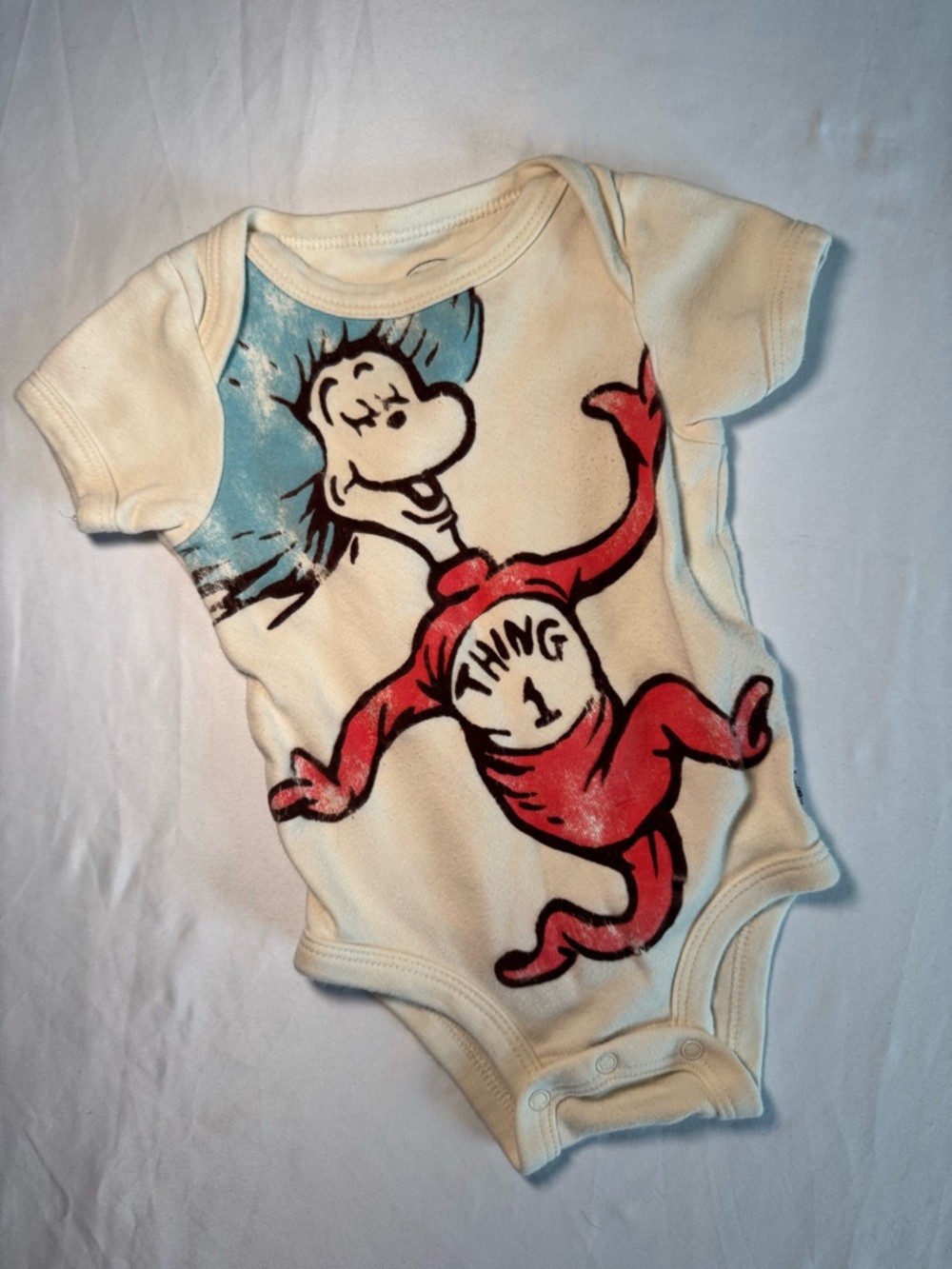 Dr. Seuss Cream and Red Thing 1 Baby One-Piece